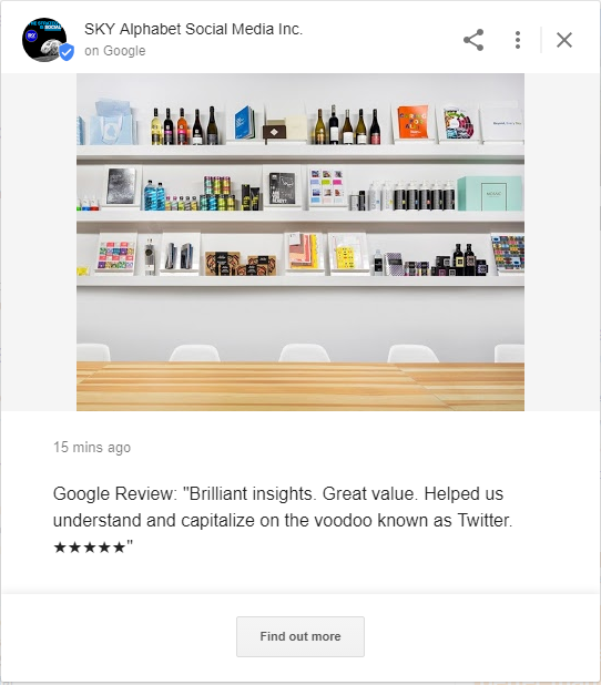 Screenshot of 5 star Google review of Sky Alphabet from Carter Hales